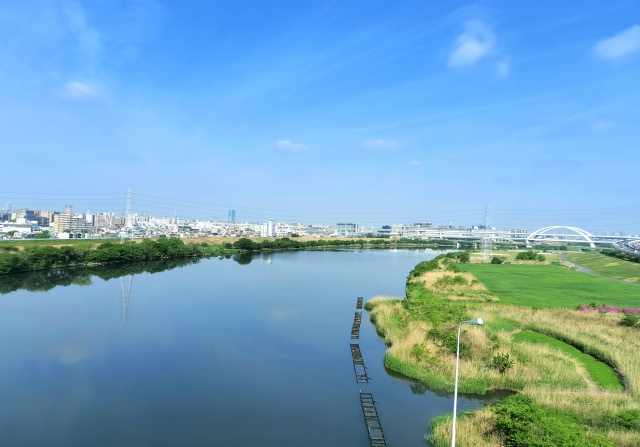 足立区内の河川敷風景
