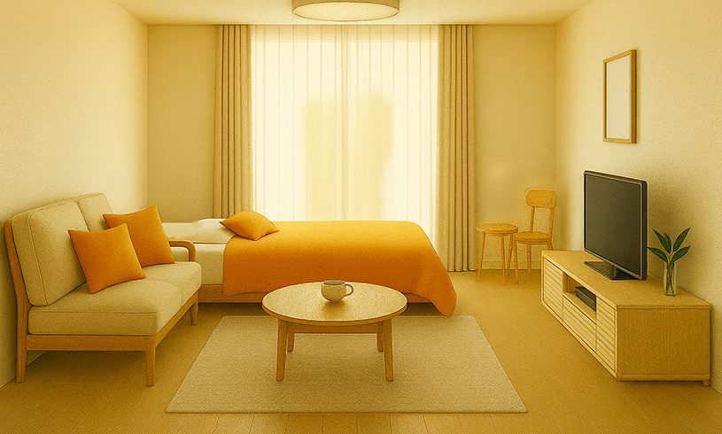 ダブルベッドを配置しても余裕があ12畳の部屋イメージ
