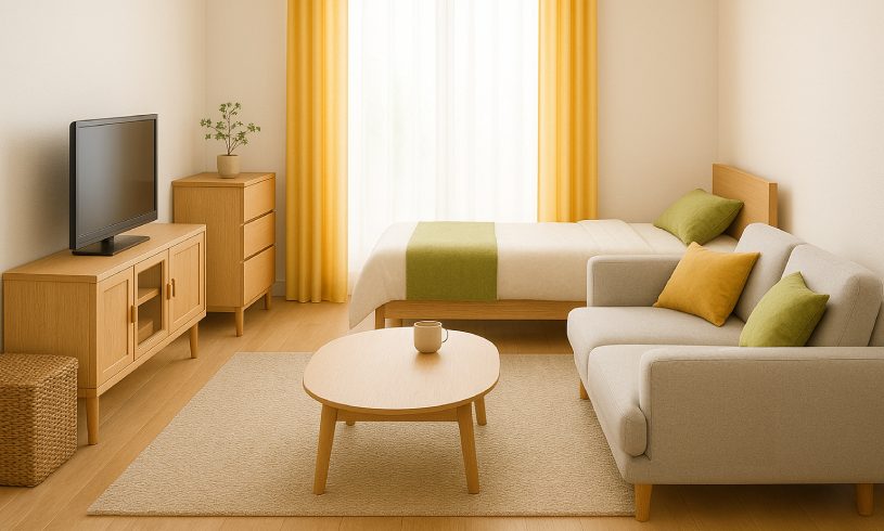 10畳の部屋に大き目のソファを配置したイメージ