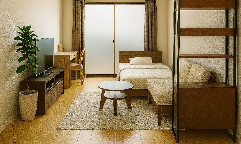 10畳の部屋にセミダブルベッドを配置したイメージ