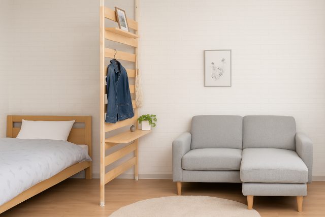 ウォールラックをパーティション代わりに使用したイメージ