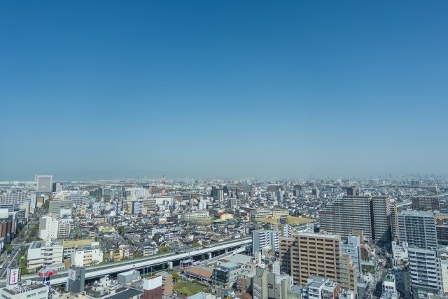 堺駅周辺を上空から見た風景