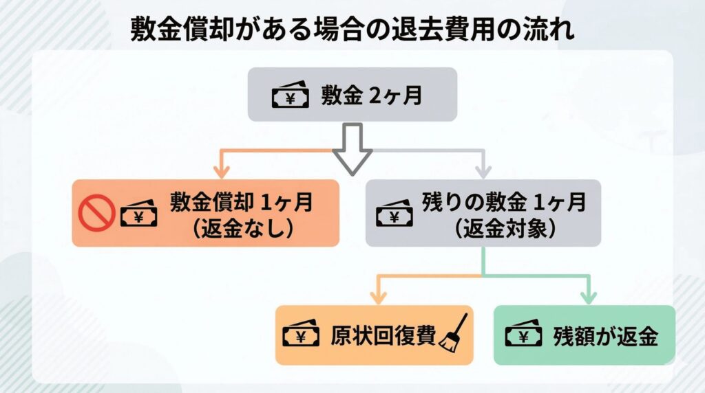 敷金償却がある場合の退去費用の流れ解説図