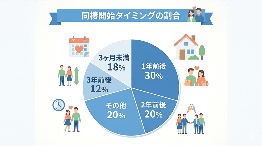 カップルが同棲を始めるタイミング・交際期間の割合グラフ