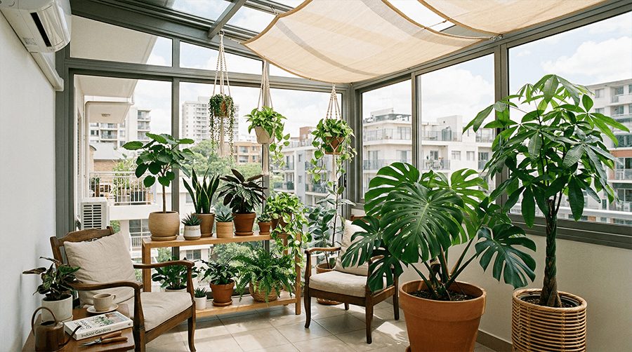 サンルームを観葉植物スペースに活用したイメージ