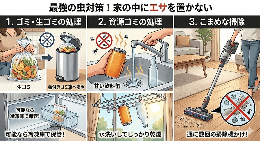 虫対策でのごみ処理、部屋掃除解説画像