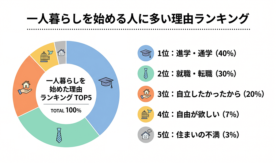 【円グラフ・ランキング画像】一人暮らしを始めた理由TOP5