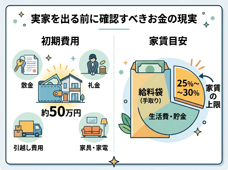 【イラスト図解】実家を出るための「お金の現実（50万円の壁）」