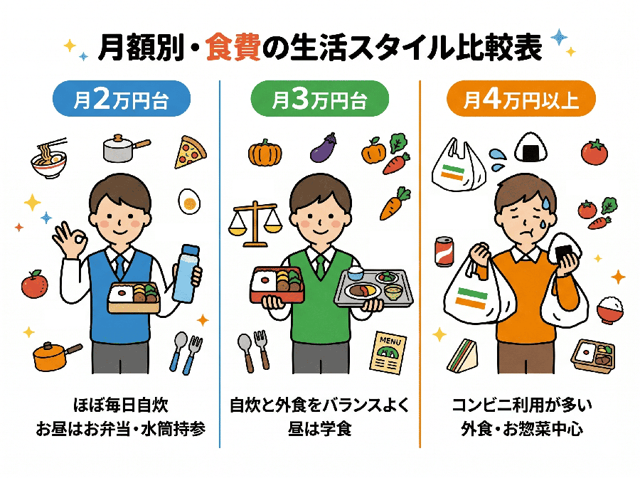 月額別・食費の生活スタイル比較表