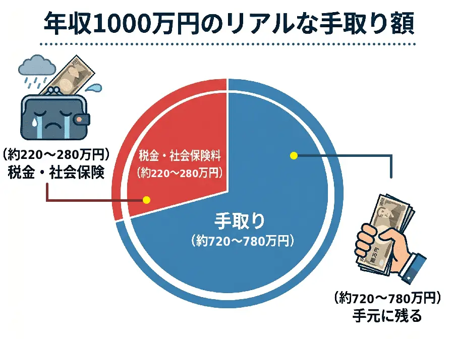 【図解】額面1000万円の手取り内訳円グラフ