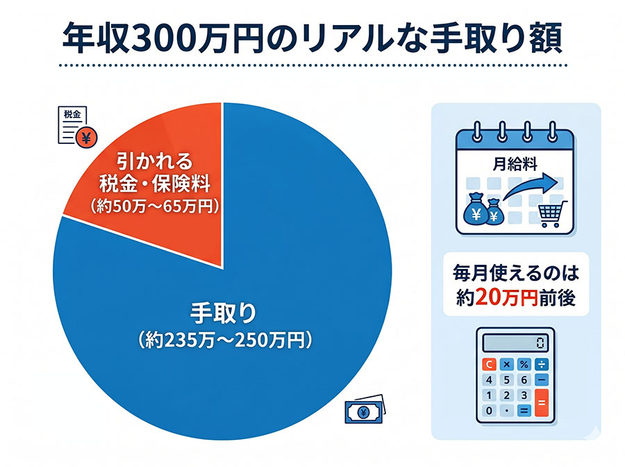 年収300万円のリアルな手取り額円グラフ