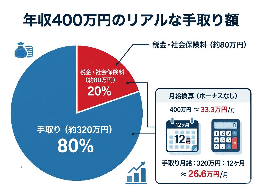 【円グラフ】年収400万円の手取り額
