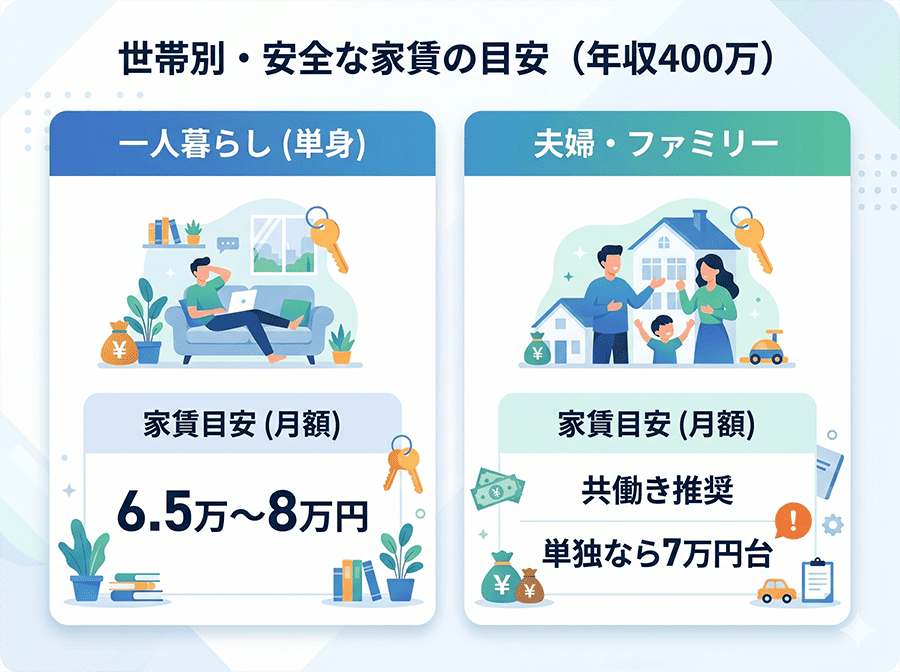 【図解】世帯別・安全な家賃の目安（年収400万）