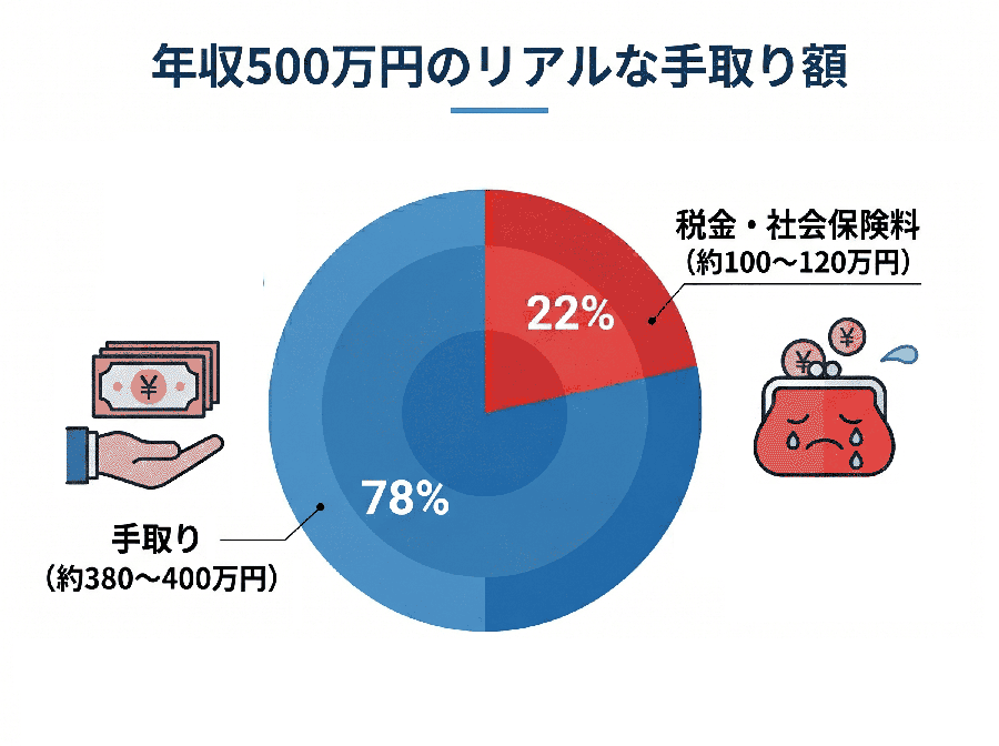 年収500万円のリアルな手取り額円グラフ