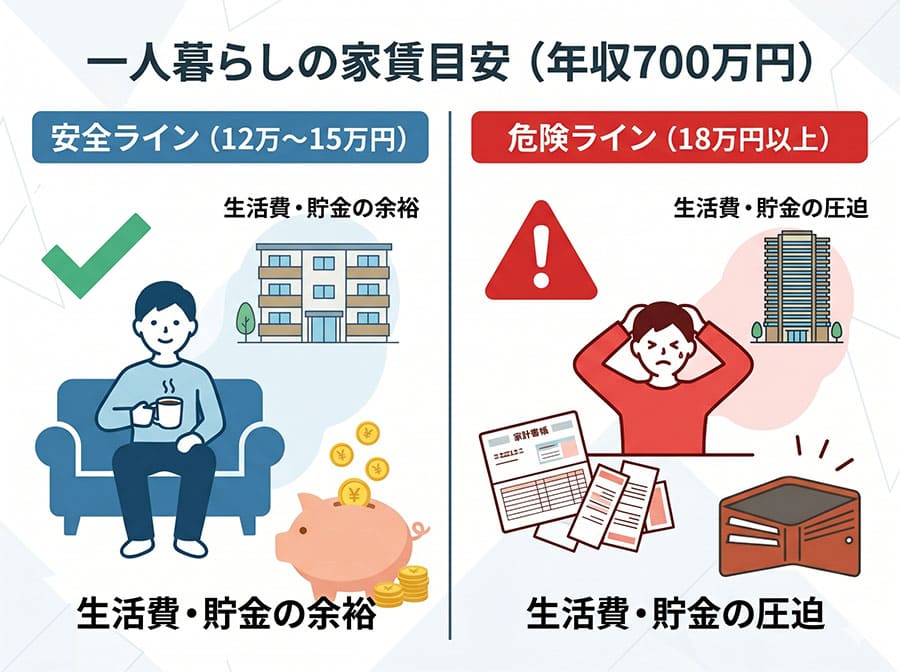 【図解】年収700万円の一人暮らし：適正家賃 vs 危険な家賃