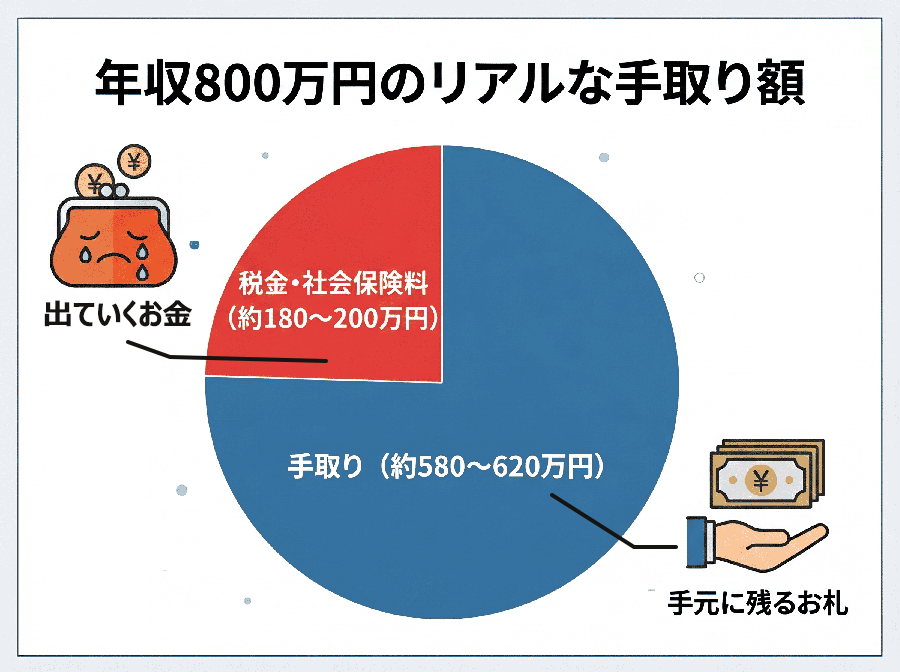 【図解】年収800万円のリアルな手取り額円グラフ