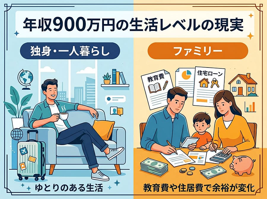 【イラスト】年収900万円の生活レベルの現実
