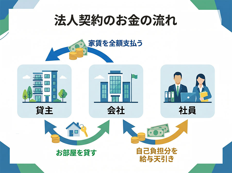 法人契約の家賃支払い・お金のフロー図