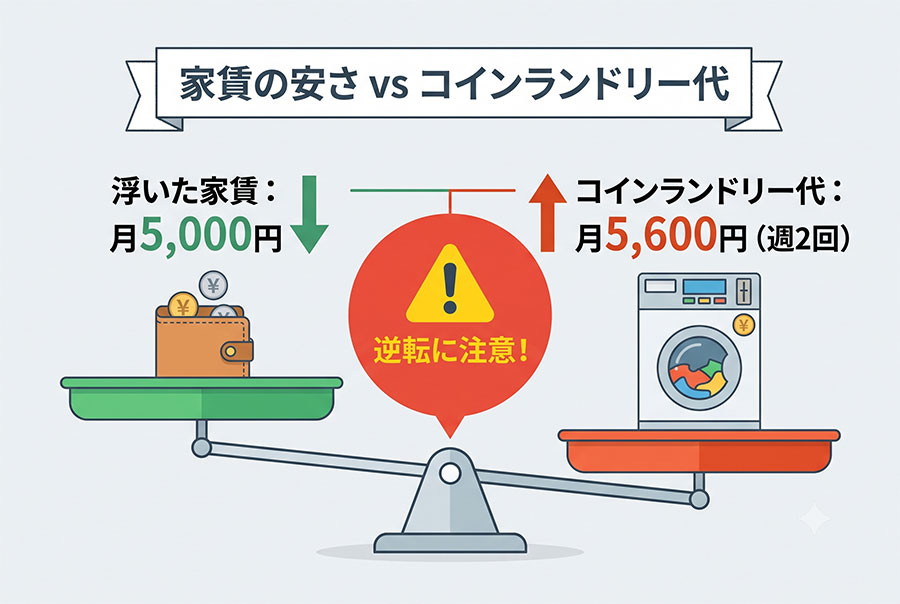 家賃のyくぁすさとコインランドリー代比較図