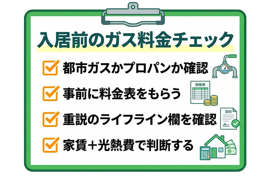 入居前のガス料金チェック表