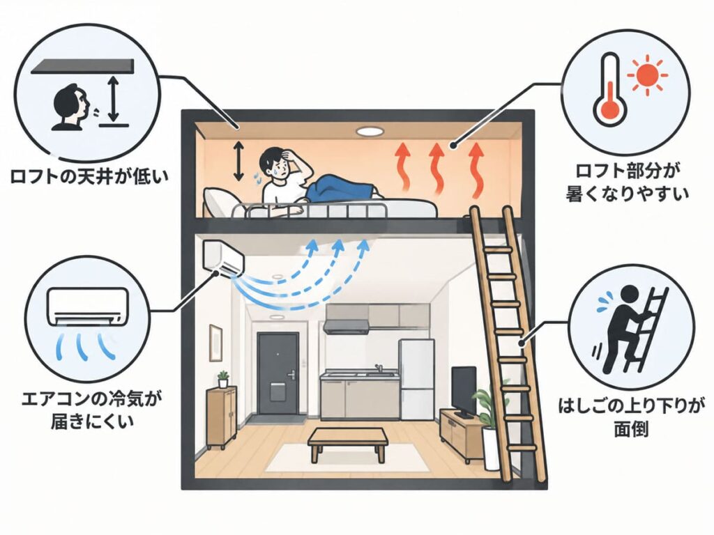 ロフト付き物件の暑さやはしごの上り下りなどのデメリット