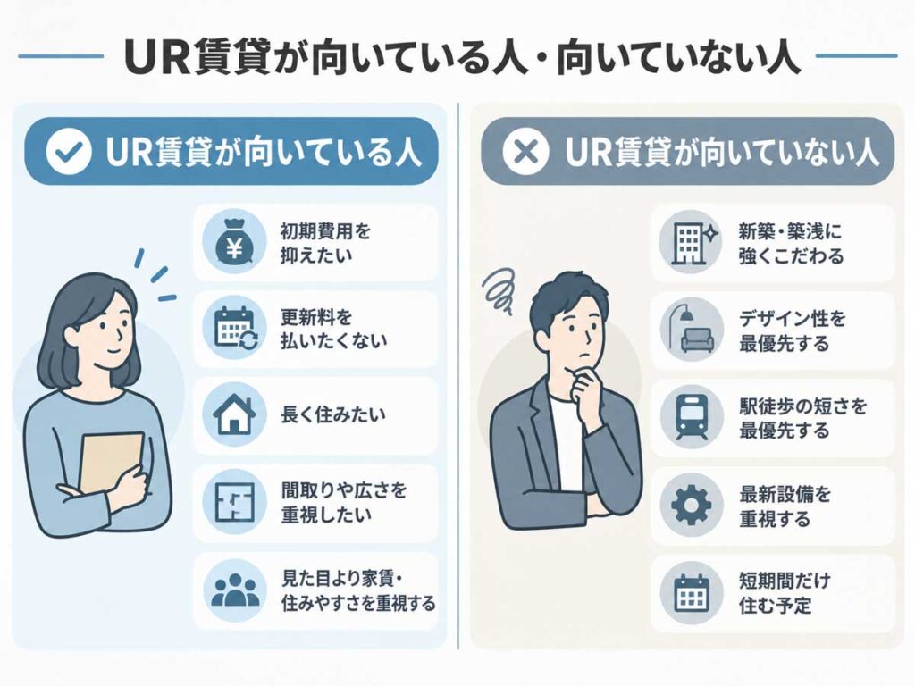 UR賃貸が向いている人と向いていない人の比較