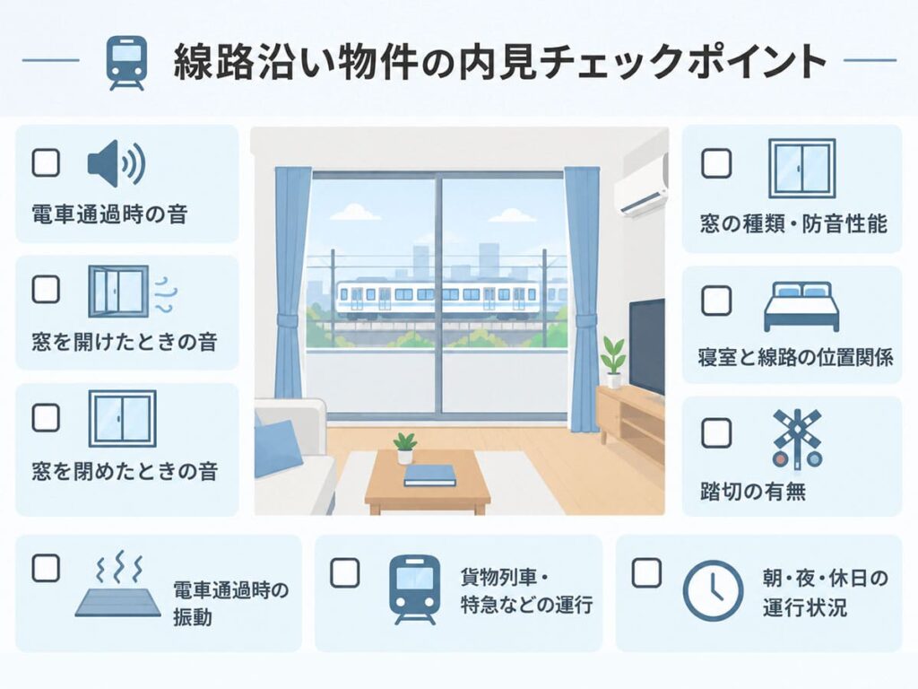 線路沿い物件の内見で確認したい騒音・振動・窓性能などのチェックポイント