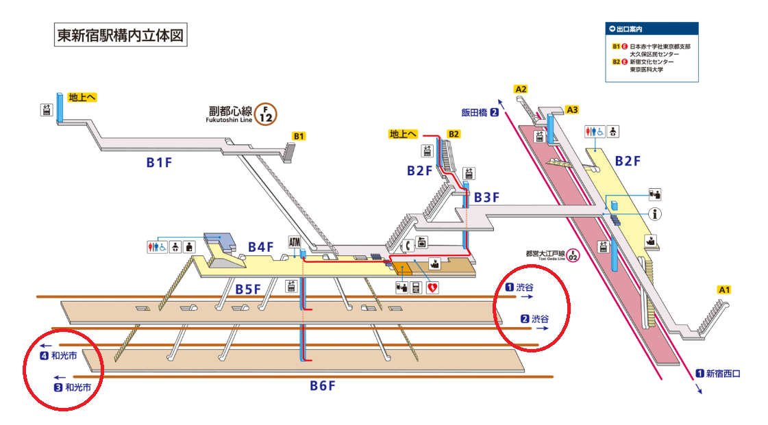 東新宿駅構内立体図