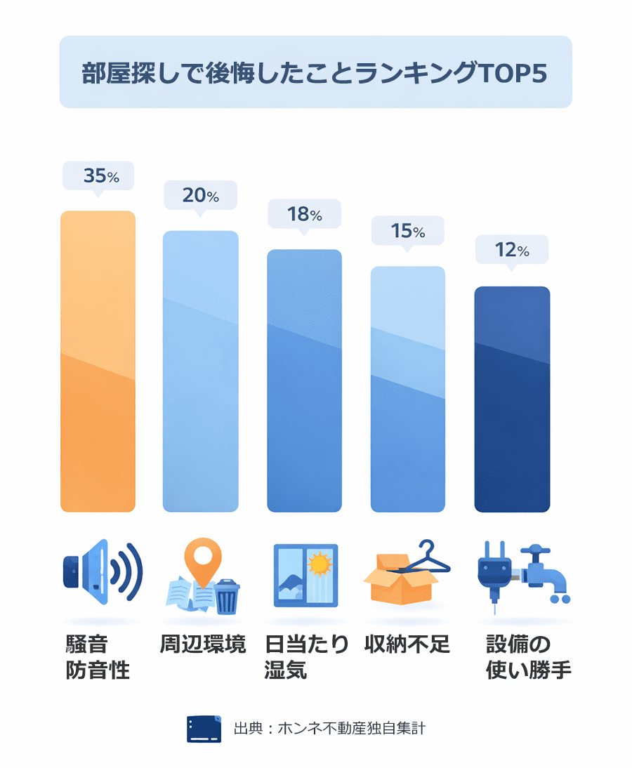 賃貸の部屋探しで後悔したことランキングTOP５の棒グラフ