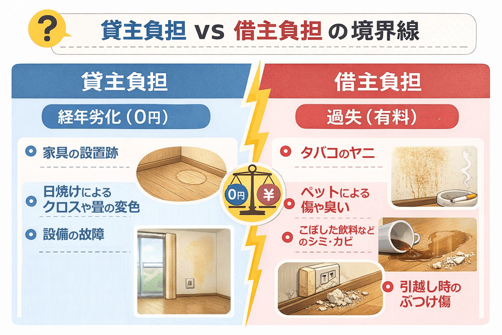 【図解】貸主 VS 借主の費用負担境界線