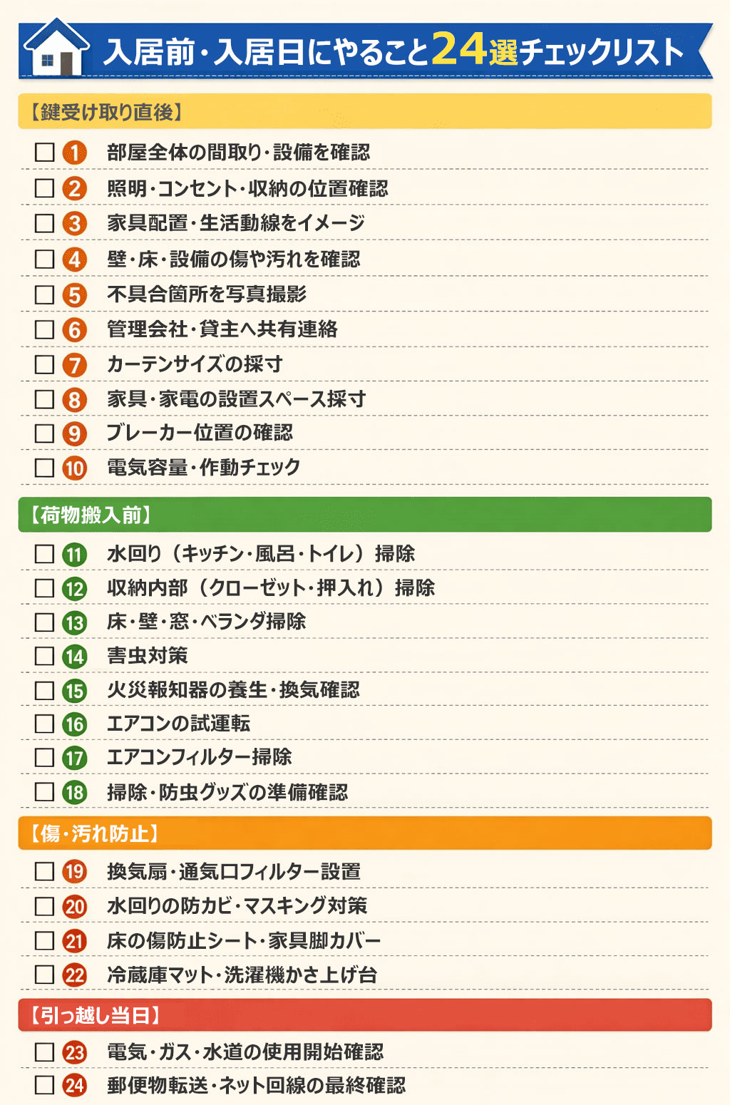 入居前・入居日にやること24選-チェックリスト