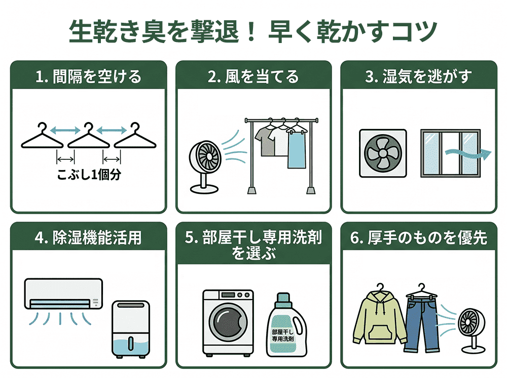 【図解】生乾き臭を撃退！　早く乾かすコツ