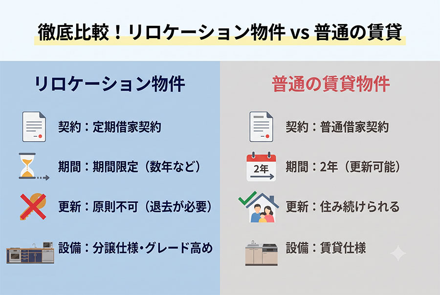 【図解】「リロケーション物件」と「普通の賃貸」の違い比較表
