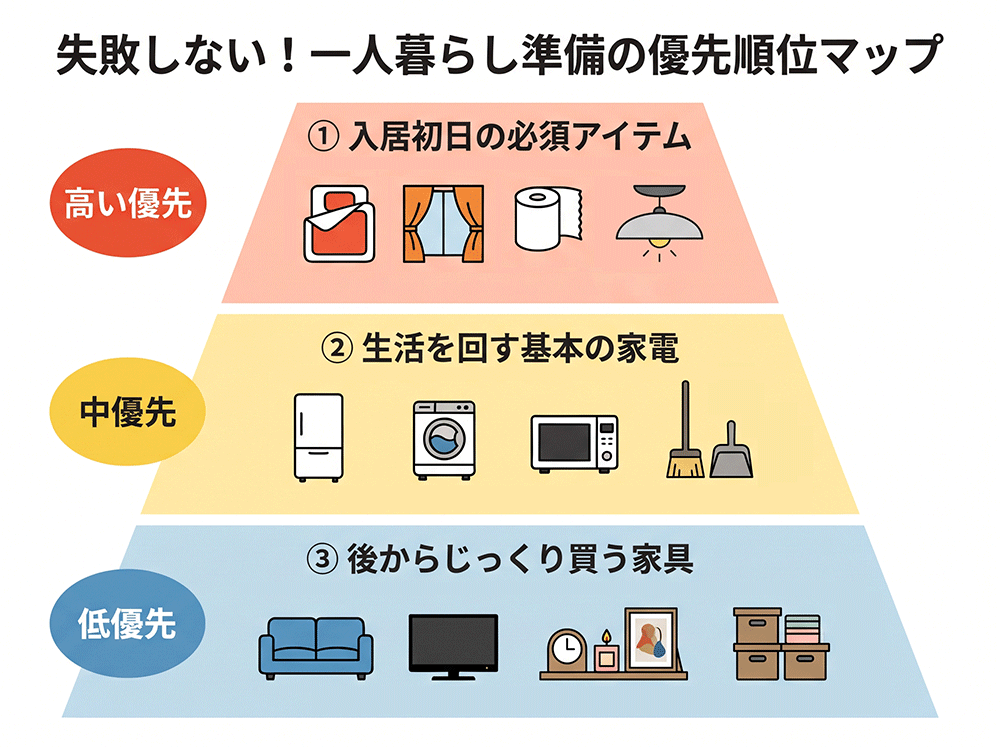 【図解】一人暮らし準備の優先順位マップ